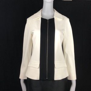 Chico’s White Ponte Knit Zip Blazer w/Black Front